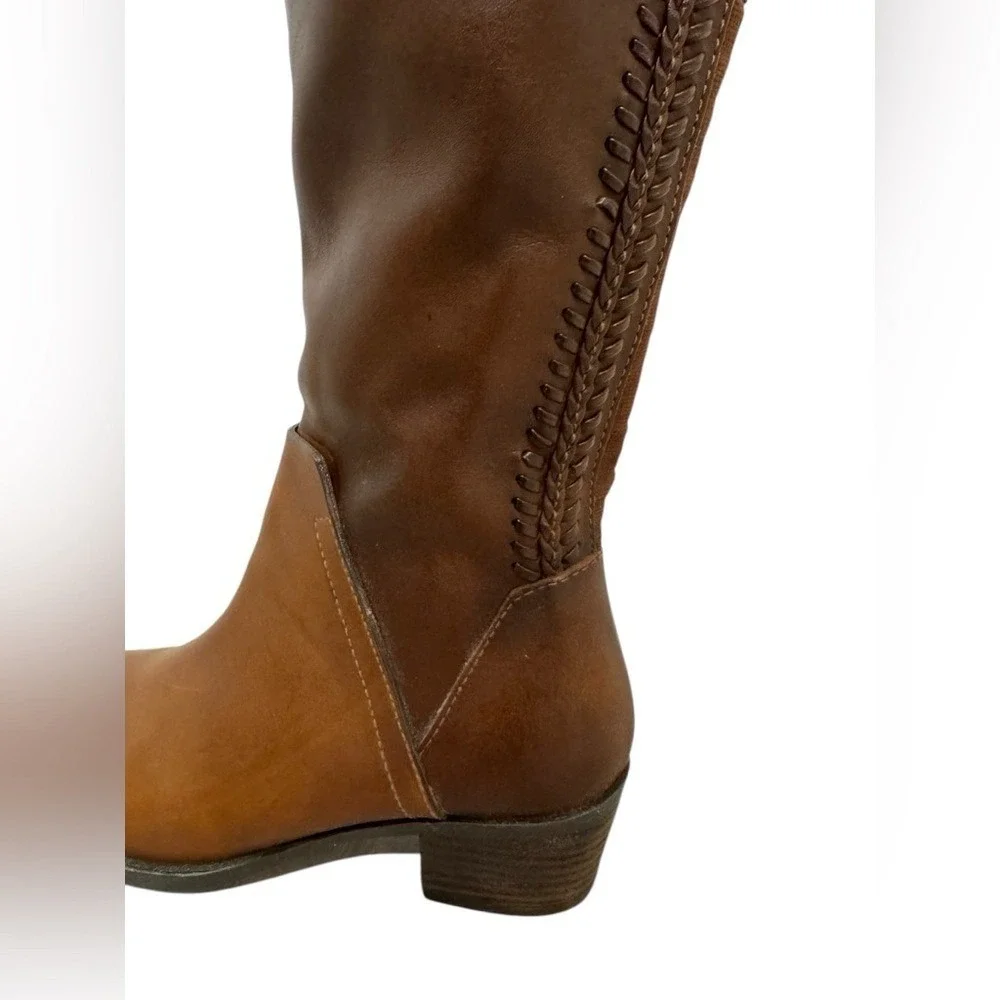 Vince Camuto Bendra‎ Leather Over the Knee Boots Brown Braided Detail Sz 6.5M